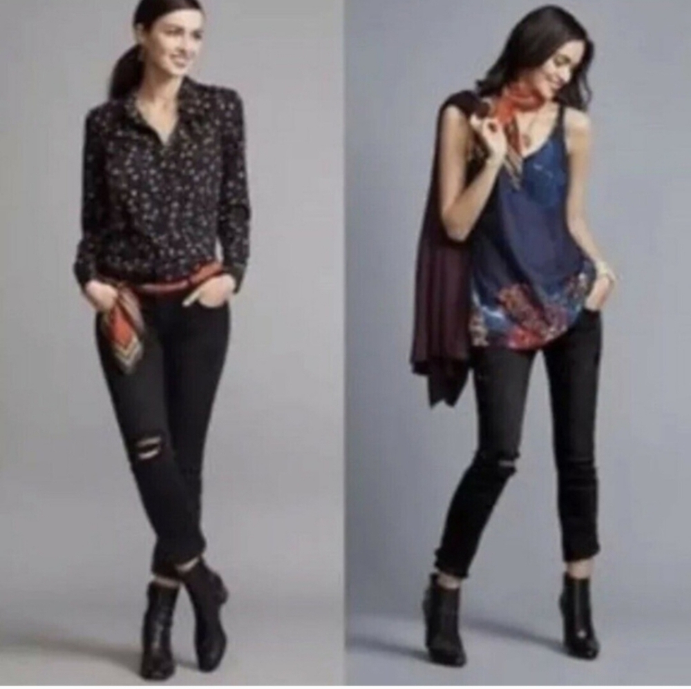 CABI Slim Boyfriend Distressed Jeans Washed Black Sz 6 #3387